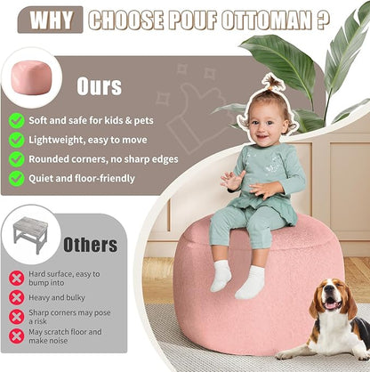 Round Stuffed Pouf Ottoman for Foot Rest, A Round Modern Foam Filled Poufs, Floor Chair for Living Room, Nursery, Dorm,Outdoor, A Soft Modern Foot Stool Perfect to Rest Your Feet (Pink, 20Inch)