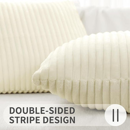 Simmore Decorative Spring Throw Pillow Covers 12x20 Set of 2, Soft Natural Plush Flannel Double-Sided Fluffy Lumbar Pillow Covers for Couch Sofa Living Room, Beige