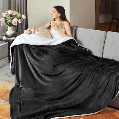 KAWAHOME Sherpa Fleece Twin Size Blanket for Bed - Extra Warm and Heavy Thick Blankets for Winter, Super Soft 500GSM Plush Blanket, 66"X 90" Dark Grey