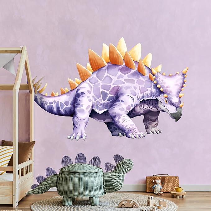 Large Dinosaur Wall Decals, Purple Stegosaurus Dino Wall Stickers Vinyl Peel and Stick Wall Decal Self Adhesive Wall Art Sticker for Baby Nursery Kids Room Home Decor (42.1 * 51.2in)