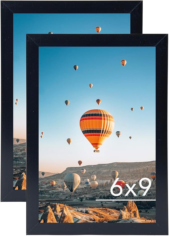 6x9 Picture Frame Set of 2 Black for Wall Hanging or Tabletop- Wall Mounting Horizontally or Vertically, 6 x 9 Wall Gallery Poster Photo Frame for 6 by 9 Photo,2 Pack, Black