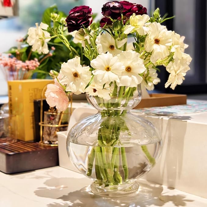 Large Glass Vases for Centerpieces Wide Big Ribbed Vase Hyacinth Bulb Avocado Clear Vases for Table Decorations Modern Thickness for Wedding Home Living Room Decor 7.63'' Width x 8.66''Height