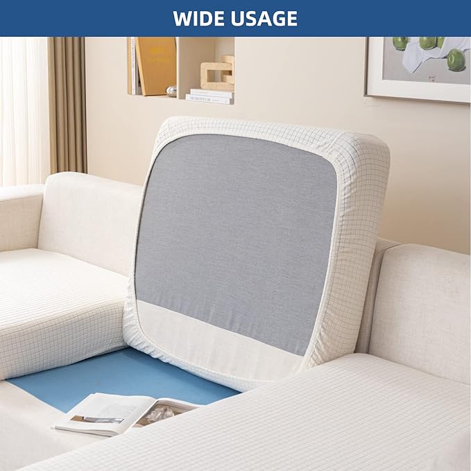 Eismodra Couch Cushion Covers Magic Stretch Sofa Slipcover for 3 Cushion Couch Dogs Pet L Shape 2 Seat Replacement Furniture Protector,Cream White Length 25-37 inches(Only 1 Piece)