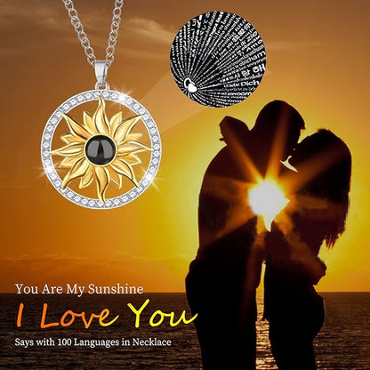 Sunflower Gifts for Women Artificial Sunflowers Gift for Her Mom Wife with Necklace in 100 Texts I Love You on Mother's Day Birthday Christmas Gifts Sunflower Decor