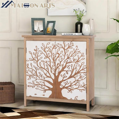 MAISON ARTS Accent Cabinet with 2 Doors, Farmhouse Decorative Storage Cabinet with Solid Legs for Living Room Entryway, Kitchen Sideboard Buffet Cabinet, Wishing Tree