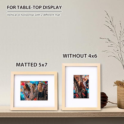 KINLINK 8x10 Picture Frame White Oak, Solid Light Wood Frames with Acrylic Plexiglass for Pictures 4x6/5x7 with Mat or 8x10 without Mat, Tabletop and Wall Display, Set of 4