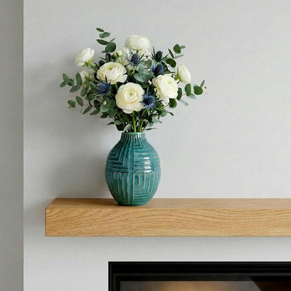 hjn hjn Teal Hand-Glazed Ceramic Vase - 5.7" H Modern Decorative Centerpiece Vase for Fresh/Dried Flowers, Home Decor for Living Room Bookshelf Mantel | Wedding Housewarming Gift