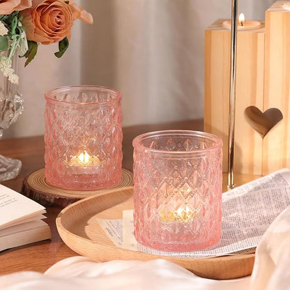 8Pcs Large Votive Candle Holders Pink Tea Light Candle Holders Glass Candle Holder for Wedding, Bridal Shower,Table Centerpiece,Party, Home Decor