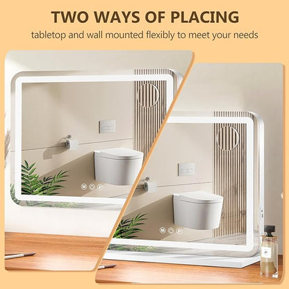 32"x24" Vanity Mirror with Lights, Led Makeup Mirror, Lighted Makeup Mirror with 3 Color Dimmable Lights, Smart Touch Screen Control, Aluminum Metal Frame,USB Charging Port