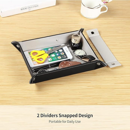 YAPISHI Key Dish Bowl for Men, Entryway Catchall Holder Bedside Table Valet Tray for Pocket Stuff, PU Leather Nightstand Organizer for Dice/Coins/Wallet/Watch/Rings/Sunglasses, Dresser/Coffee Table