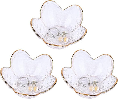 Koythin 3-Piece Glass Jewelry Tray, Small Trinket Holder for Necklace Bracelet Earring, Ring Holders for Bathroom, Aesthetic Trinket Dish, Flower Nightstand Decor for Girl Mom (Transparent White)