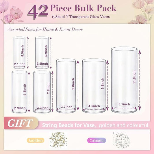 42pcs Glass Vase Cylinder Vases for Centerpieces Small Flower Glass Clear Vases Home Decor Centerpiece Table Flower Vase Decorations for Wedding Decoration＆Holiday 7 Vases of Different Sizes