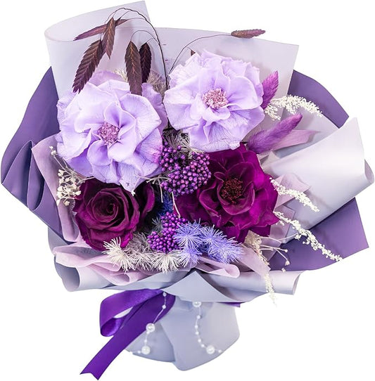 HUACHIPLUS Preserved Rose Bouquets: Fresh Flowers Bouquet- Romantic Gifts for Mom Wife Girlfriend Women-Flowers for Delivery Prime on Christmas Valentines Day Anniversary Mothers Day Birthday(Violet)
