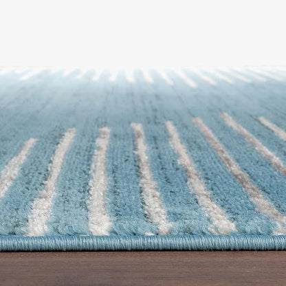 Rugshop Bohemian Stripe Stain Resistant High Traffic Living Room Kitchen Bedroom Dining Home Office Area Rug 5' x 7' Blue