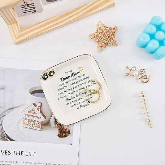 Mom Ring Jewelry Dish - Mother&Daughter Birthday Gifts for Moms Christmas Valentines Mothers Day from Daughter