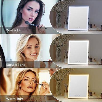 Vanity Mirror with Lights,10"x12" Lighted Makeup Mirror with 3 Color Modes, 360° Rotation Desk Mirror, Dual Power Supply, Smart Touch Control (White),Valentine's Day Gift for Her
