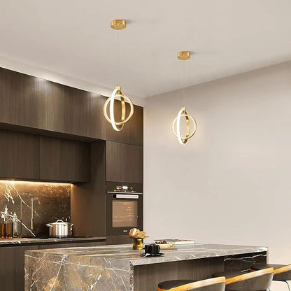 Modern LED Chandelier Gold Ring Pendant Light Fixtures 4000K Dimmable Height Adjustable Pendant Lighting for Dining Room Kitchen Island Bedroom Living Room Foyer（3-Pack）