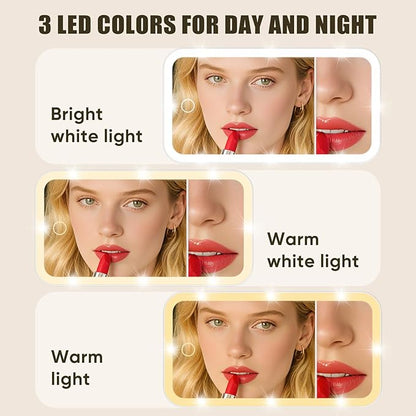 LED Car Sun Visor Vanity Mirror, 3 Light Modes & 5x Magnification Small Glass, Car Accessories Essentials for Women, Rechargeable Dimmable Touch Control Travel Makeup Mirror for Truck SUV（White）
