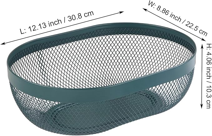 Metal Mesh Steel Basket, Oval Metal Wire Storage Organizer Baskets Multi Functional Kitchen Baskets Countertop Fruit Baskets Garden Harvest Basket for Picnic Decor Cabinet Home, Blackish Green