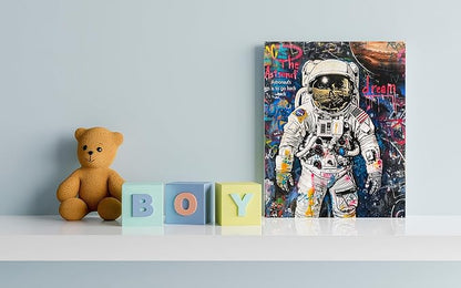 Ypxzzj Banksy Framed Graffiti Astronaut Canvas Wall Art Spaceman Posters Prints Pictures Wall Decor Modern Abstract Street Graffiti Painting Artwork for Living Room Home Decor Ready to Hang
