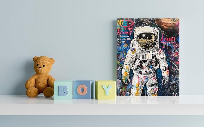 Ypxzzj Banksy Framed Graffiti Astronaut Canvas Wall Art Spaceman Posters Prints Pictures Wall Decor Modern Abstract Street Graffiti Painting Artwork for Living Room Home Decor Ready to Hang