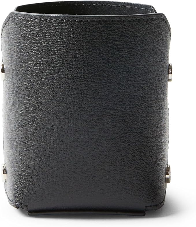 Leatherology Premium Black Modern Pencil Cup – Leather Desk Organizer with Snap Construction, Lays Flat for Travel, Minimalist Portable Design with Suede Interior