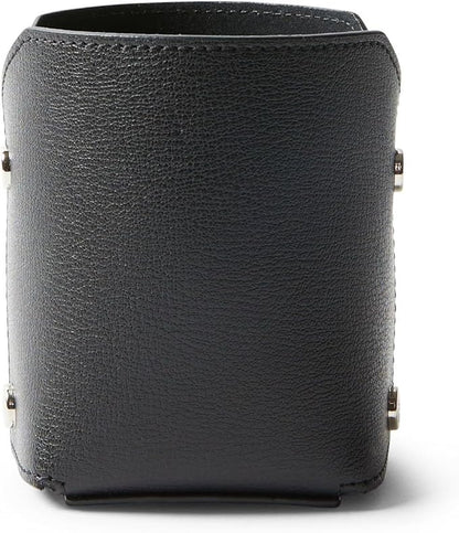 Leatherology Premium Black Modern Pencil Cup – Leather Desk Organizer with Snap Construction, Lays Flat for Travel, Minimalist Portable Design with Suede Interior