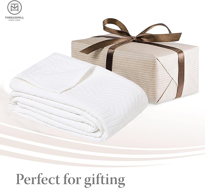Threadmill Luxury Cotton Blankets for King Size Bed | All-Season Cozy 100% Cotton King Size Blanket | Aster Jacquard Soft & Lightweight Coverlet fits California King, 104x92 | White