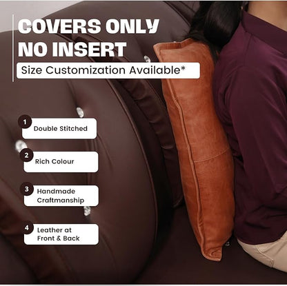 D DOLLY LAMB Lambskin Leather Pillow Cover - Sofa Cushion Case - Decorative Throw Covers for Living Room & Bedroom, 22x22 Inches - Orange Crunch Box Pack of 2