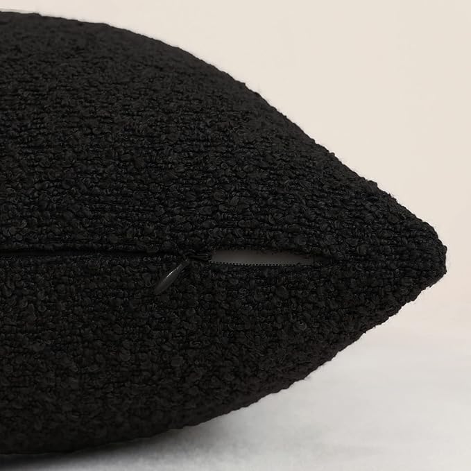 Jeneoo Black Decorative Square Thick Throw Pillow Covers Boucle Couch Cushion Cases for Livingroom Sofa Decor, Set of 2, 18 x 18 Inch
