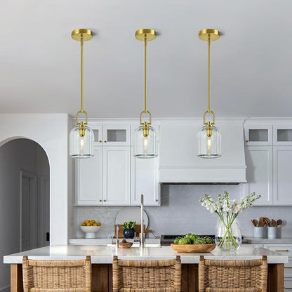 Modern Gold Pendant Lights Kitchen Island Ceiling Chandelier Indoor Thick Crystal Hanging Light Fixtures for Kitchen Living Room Dining Room Bedroom（3Pack）