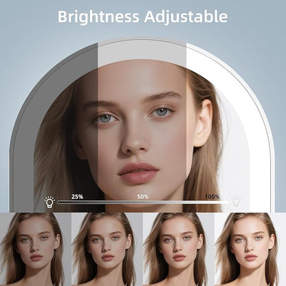 FUNTOUCH Rechargeable Travel Makeup Mirror with Lights,Portable Lighted Compact Mirror with Small 10X Magnification,3 Color Lighting, Dimmable Touch Screen, Tabletop LED Folding Cosmetic Vanity Mirror