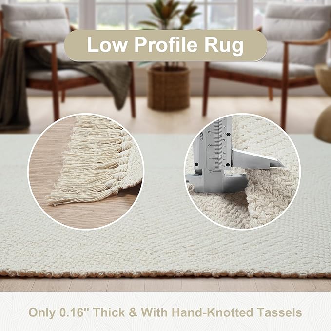 Collive 2x6 Runners for Hallway, Woven Reversible Washable Entryway Runner Rug, White/Beige Cotton Modern Farmhouse Laundry Room Carpet for Bathroom Sink Foyer Bedroom