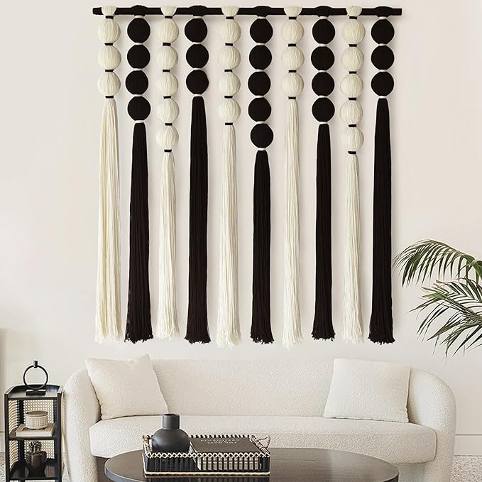 IOWER Large Macrame Wall Hanging Macrame Wall Decor Black and White Sphericity Cotton Textile Wall Hanging Boho Wall Decor Art Fiber Yarn Art Handmade 39" Wx39 L