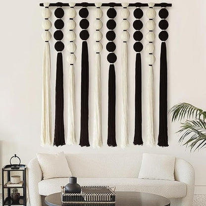 IOWER Large Macrame Wall Hanging Macrame Wall Decor Black and White Sphericity Cotton Textile Wall Hanging Boho Wall Decor Art Fiber Yarn Art Handmade 39" Wx39 L