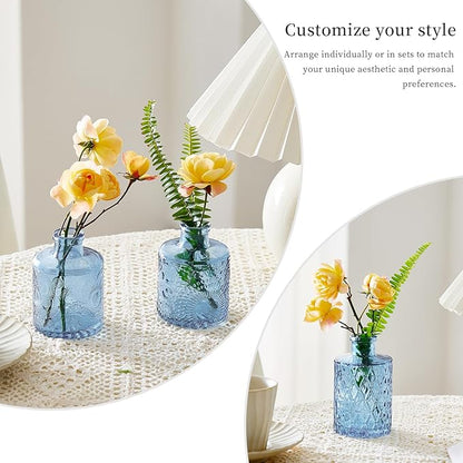 Glass Bud Vases Set of 16 - Blue Assorted Small Mini Glass Vases for Flowers, Crystal Vintage Vase Set, Bulk Centerpieces for Table Décor, Wedding, Home and Events (Blue, 16 Pcs)