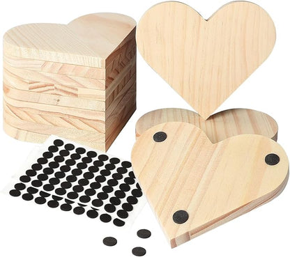 12 Pieces Unfinished Wood Coasters, GOH DODD 4 Inch Wooden Blanks with Non-Slip Pads for Laser Engraving Wood Burning Staining Painting Decoupage Housewarming Gifts Wedding Crafts Education, Heart