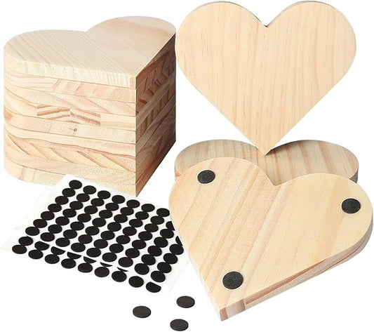 12 Pieces Unfinished Wood Coasters, GOH DODD 4 Inch Wooden Blanks with Non-Slip Pads for Laser Engraving Wood Burning Staining Painting Decoupage Housewarming Gifts Wedding Crafts Education, Heart