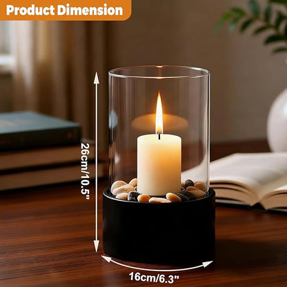 EastFlame Tabletop Hurricane Candleholder with Decorative Stones - Suitable for Dia 2.5" and Below Pillar Candles and Scented Candles, Gift for Dinner Table Centerpiece & Housewareming Gift