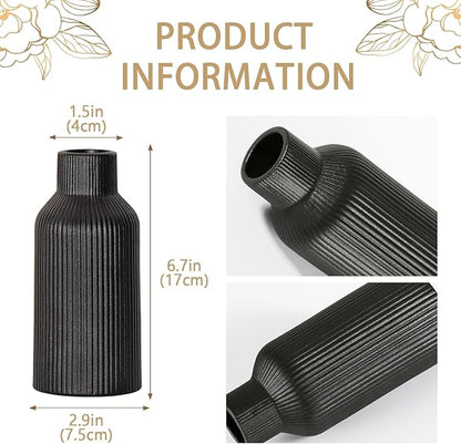 Bohemian Black Ceramic Vase - for Pampas Grass, Mantel, Bookshelf, Entryway and Living Room Decor (Black, 7in)