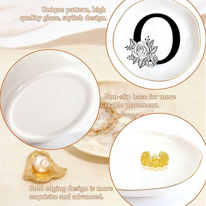 JoycuFF Initial O Ceramic Jewelry Tray, Bridesmaid Bride Gifts, Mothers Day Christmas Anniversary Engagement Birthday Gifts for Women Couples, Trinket Dish for Rings Earrings Necklaces Bracelets Keys