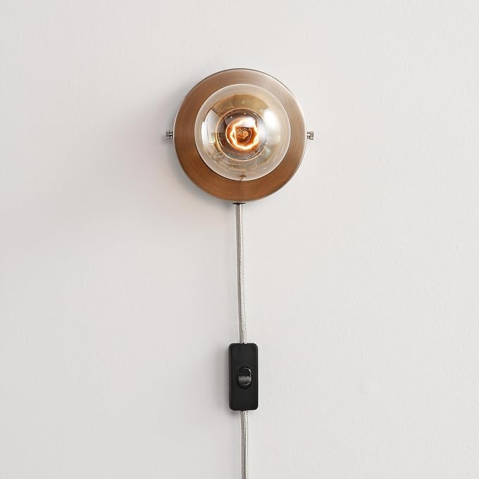 BRIGHTTIA Luna 1-Light Plug-in Wall Sconce - Mid Century Modern Minimalist Bedroom Home Office Lighting - Portable Wall Lamp for Apartments & Small Spaces with No J-Box - Brushed Nickel (BW0026-1NP)