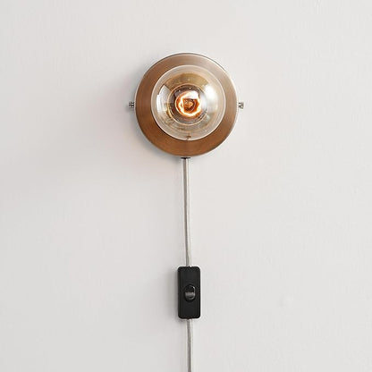 BRIGHTTIA Luna 1-Light Plug-in Wall Sconce - Mid Century Modern Minimalist Bedroom Home Office Lighting - Portable Wall Lamp for Apartments & Small Spaces with No J-Box - Brushed Nickel (BW0026-1NP)