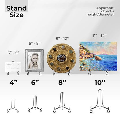 TR-LIFE 4 Pack Plate Stands for Display - 8 Inch Plate Holder Display Stand + Metal Easel Stand for Picture Frame, Decorative Plates, Book, Photo, Collectibles (4 Pack)
