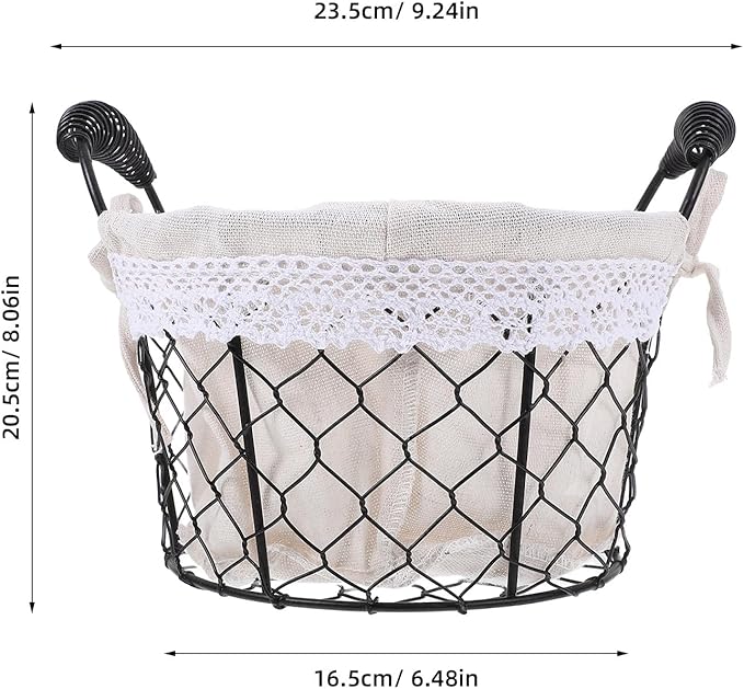Metal Wire Storage Basket with Handle and Fabric Liner Round Rustic Bread and Candy Basket for Table Fruit Organizer for Home Decor