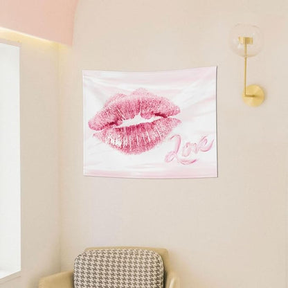 Smacget Pink Lips Tapestry for Teen Girl Women Bedroom Small Sexy Kissing Lover Lipstick Marks Tapestry Coquette Valentine Red Lips Decor Aesthetic Art Wall Hanging for Living Room Dorm 40" x 28"