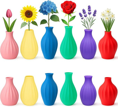 Small Flower Bud Vases for Centerpieces - Set of 12 Colorful Weighted Mini Vases for Table Decor for Modern Home & Plant Lovers