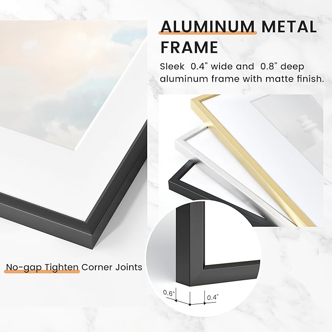 5x7 inch Metal Picture Frame - 5 x 7 Thin Aluminum Photo Frames with 4x6 Removable Mat - High Definition Plexiglass - Ideal for Wall or Tabletop Display - Black, Set of 4