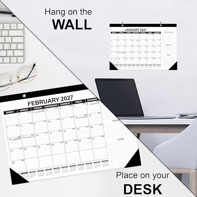 GuassLee Desk Calendar 2026-2027 - 18 Months Calendar 17" × 11.5" Desk Calendar from Jan. 2026 to Jun. 2027 with Julian Date, Monthly Goals, To-do List, Notes for Home School Office