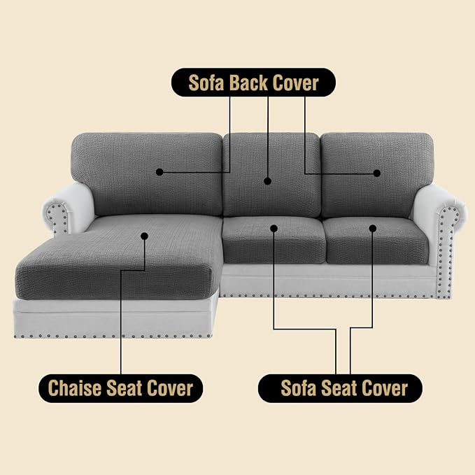 H.VERSAILTEX Super Stretch Individual Jacquard Couch Cushion Covers Furniture Protector Spandex Anti-Slip Soft Thickened Slipcovers Easy Install, (1 PC, Sofa Seat Couch Cover, Gray)